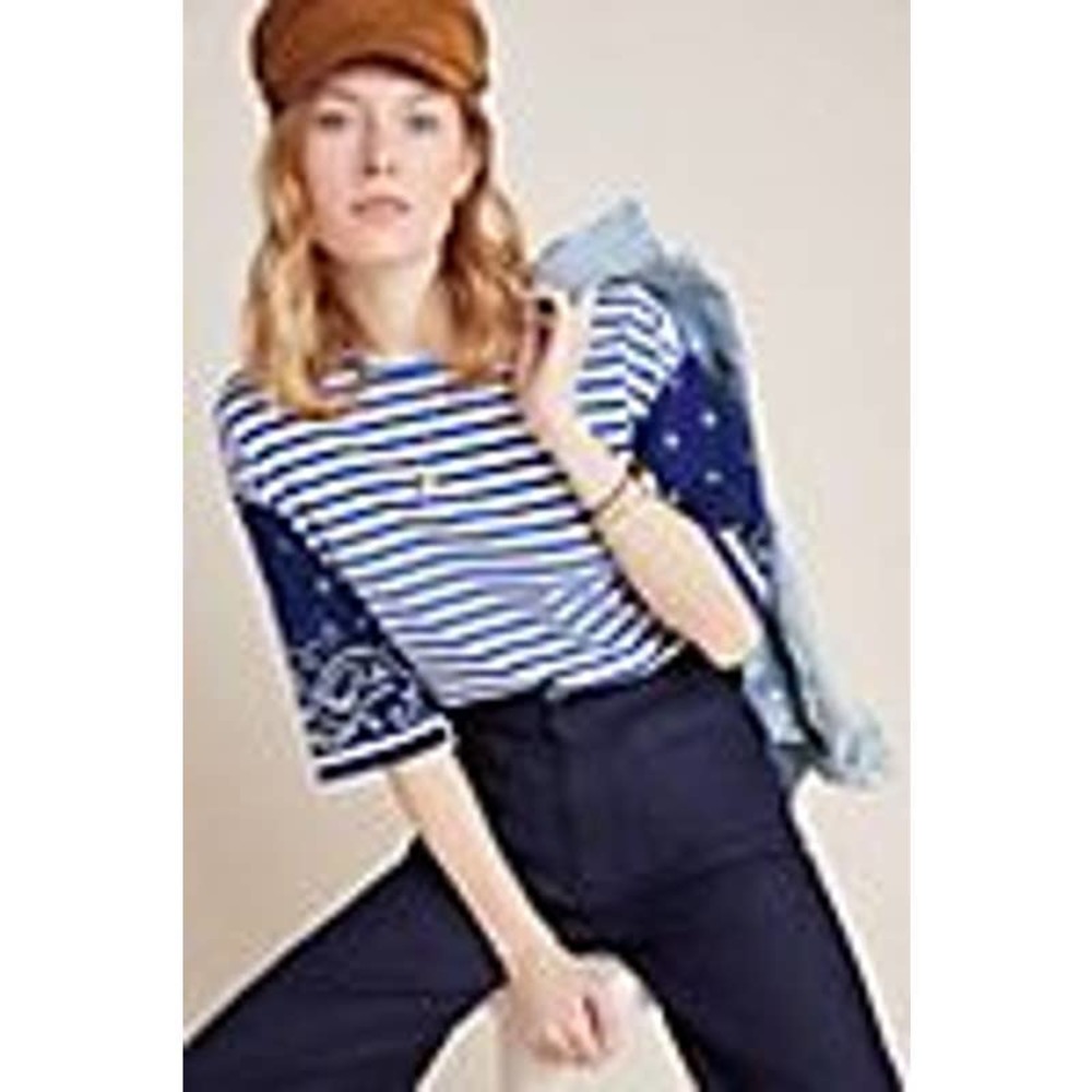 Scotch & Soda Blue and White Striped Short Sleeve Tee
